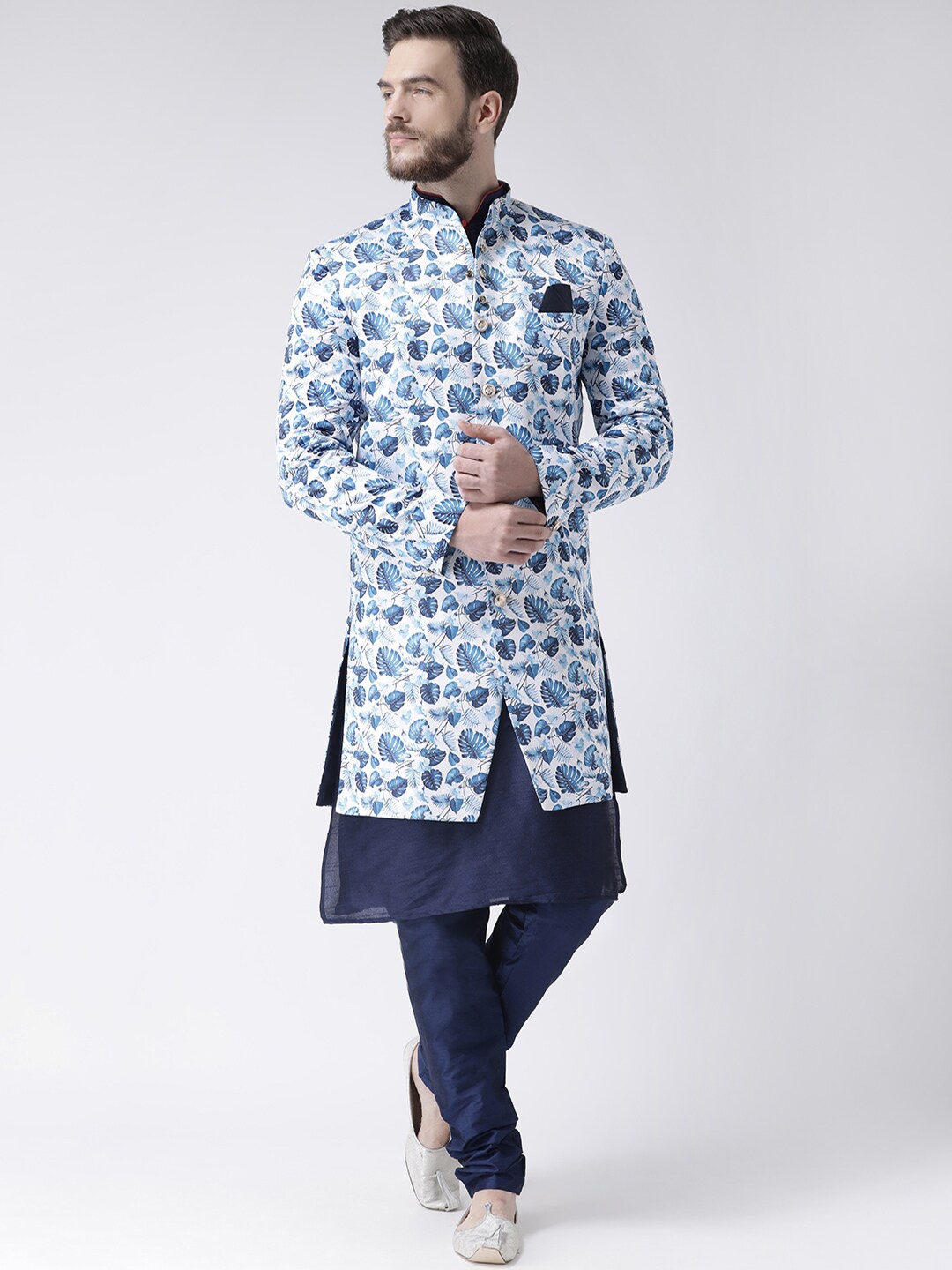 

hangup trend Men Navy Blue Partywear Silk Sherwani