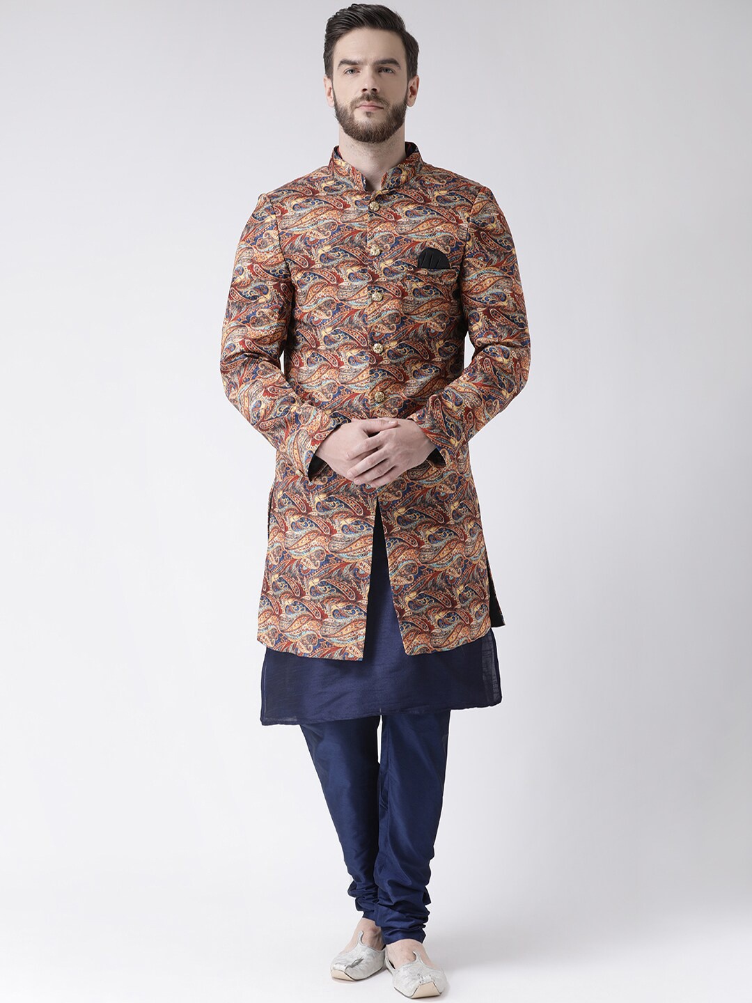 

hangup trend Men Red & Blue Printed Sherwani Set