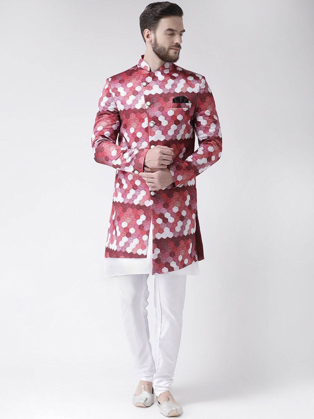 

hangup trend Men White & Pink Printed Sherwani