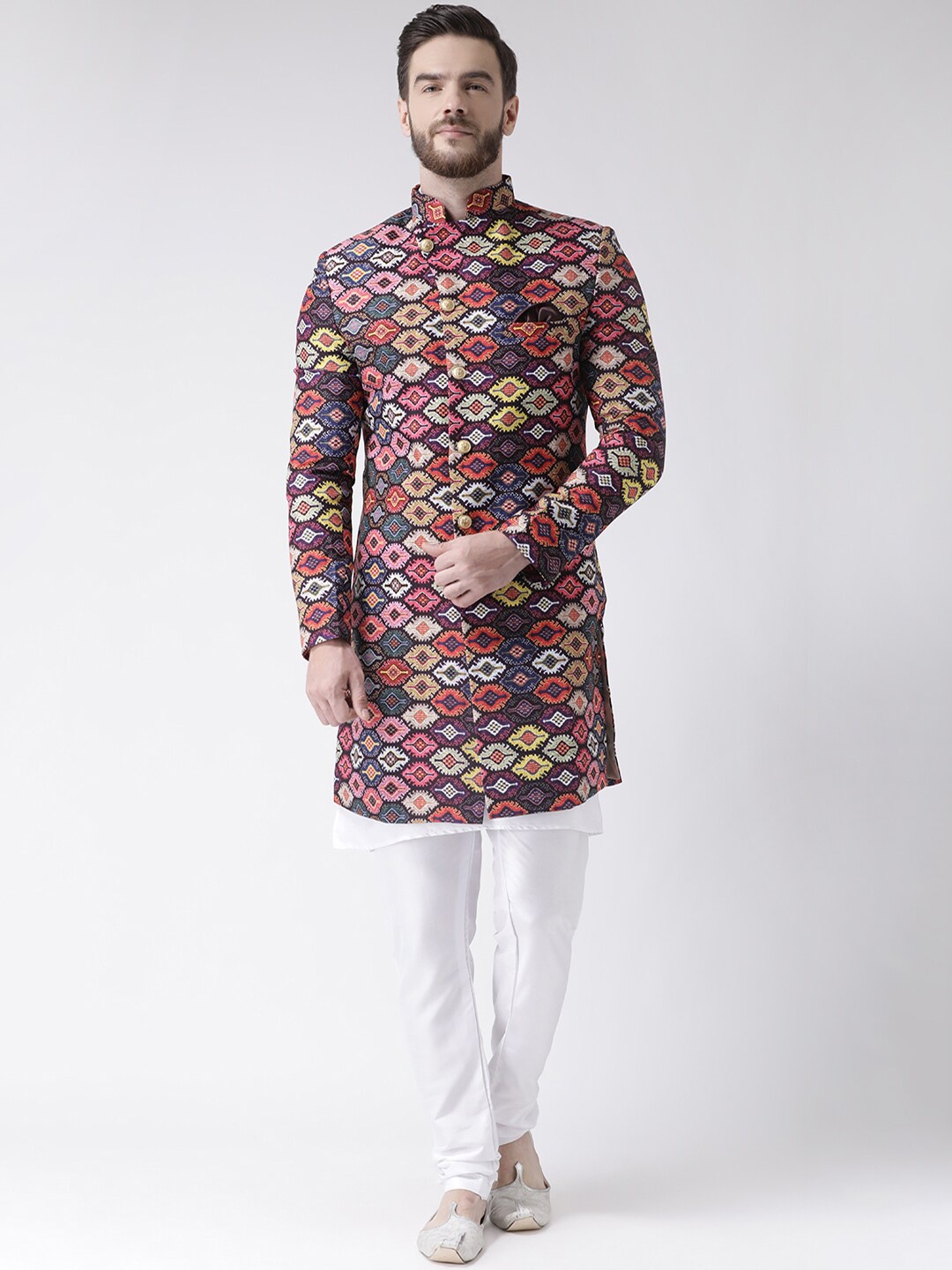 

hangup trend Men Multi-Coloured Printed Sherwani, Navy blue
