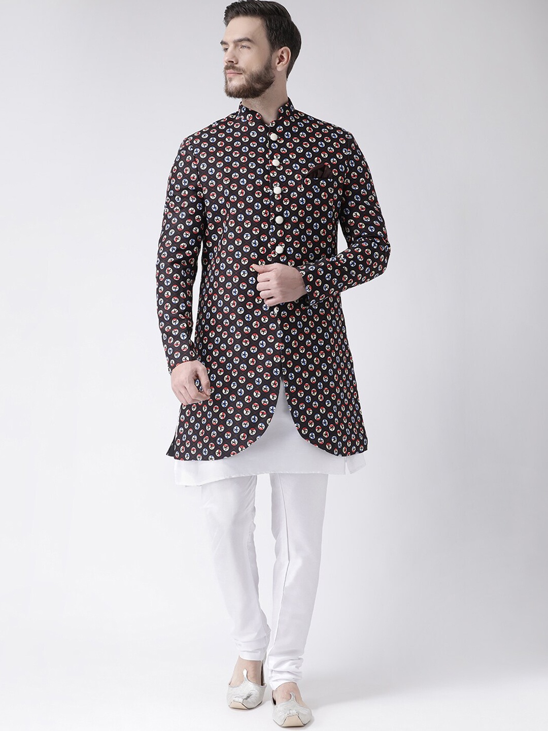 

hangup trend Men Blue & White Printed Sherwani Set