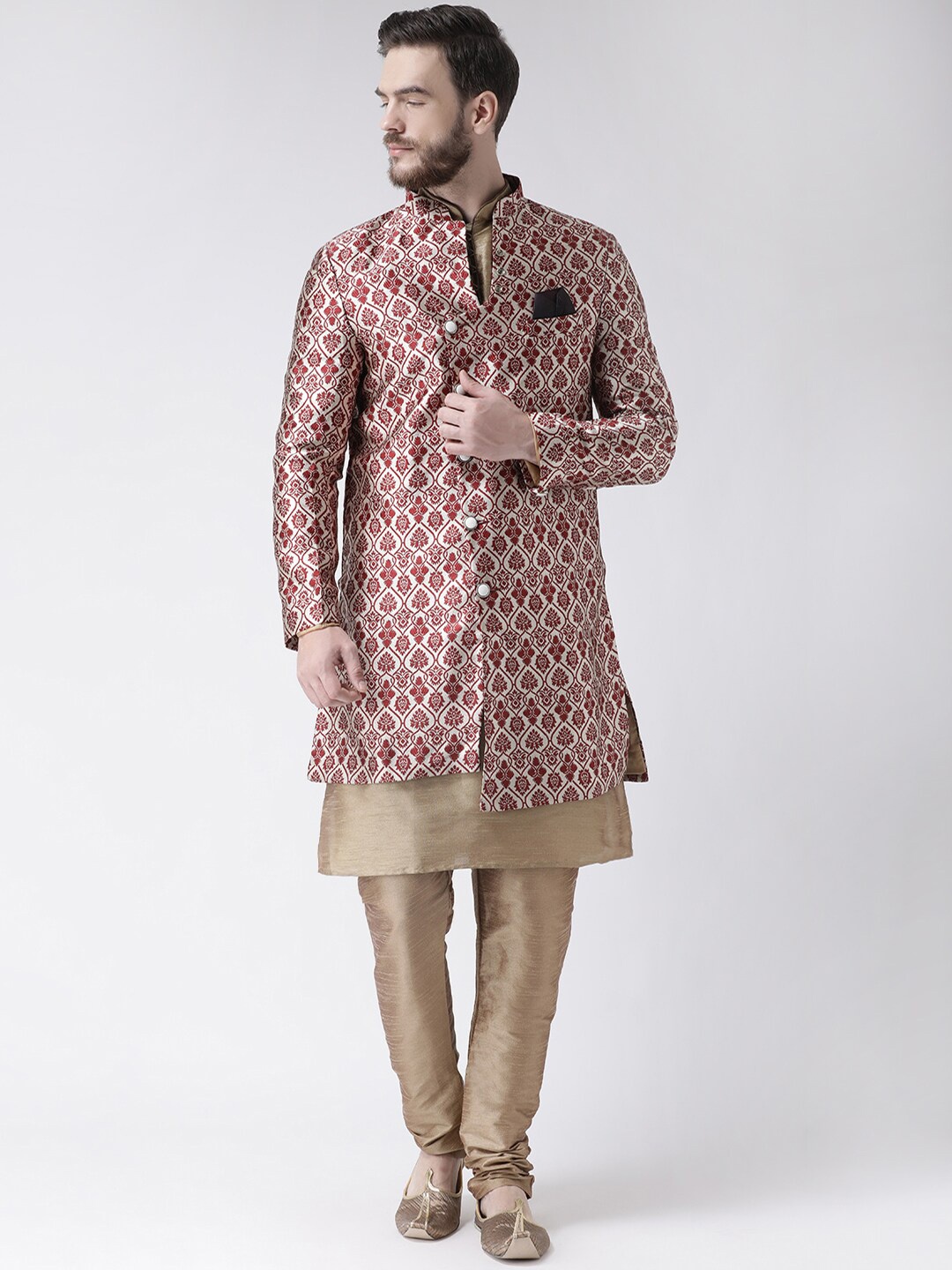 

hangup trend Men Khaki & Maroon Printed Sherwani