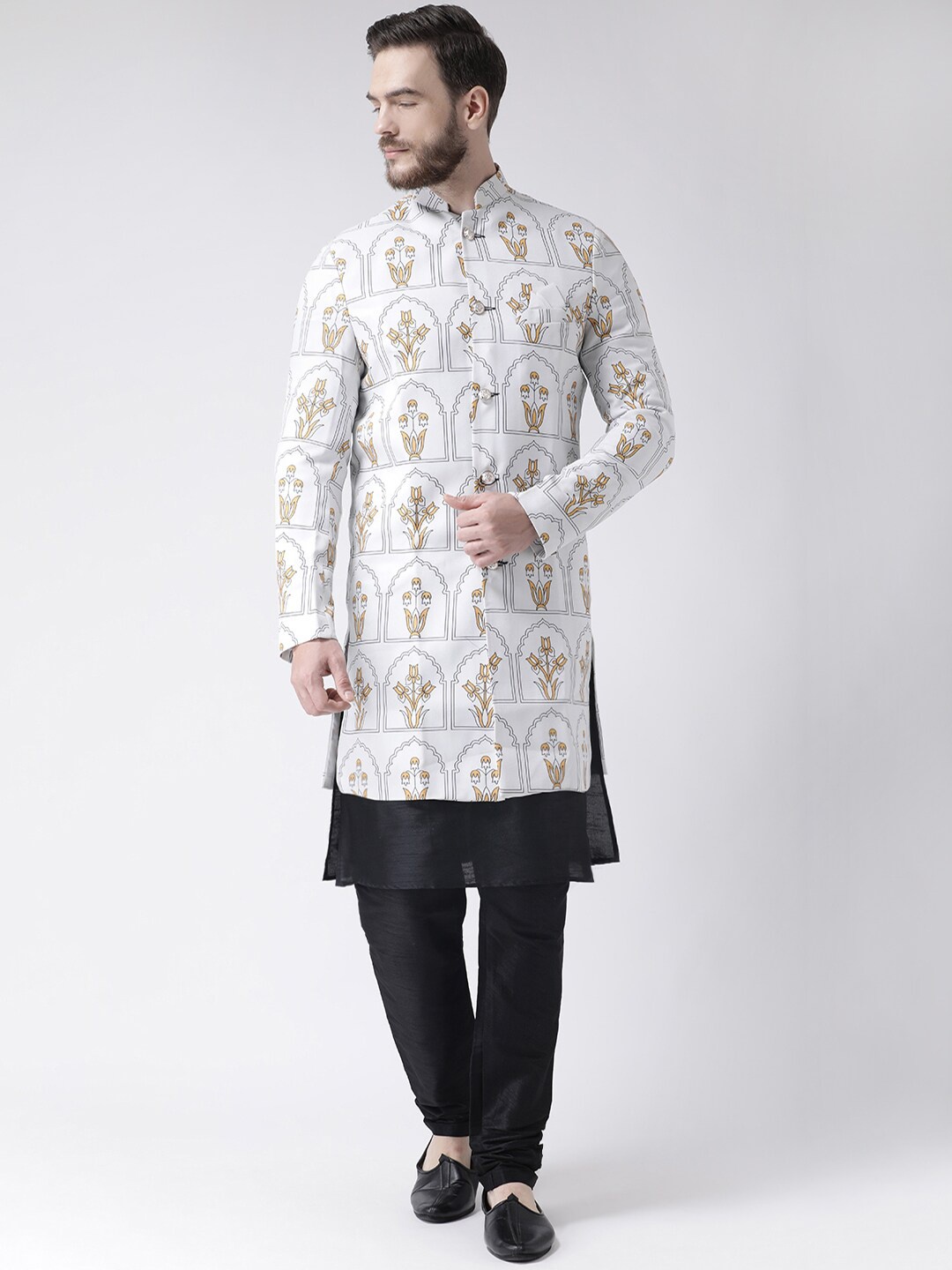 

hangup trend Men White Printed Sherwani Set