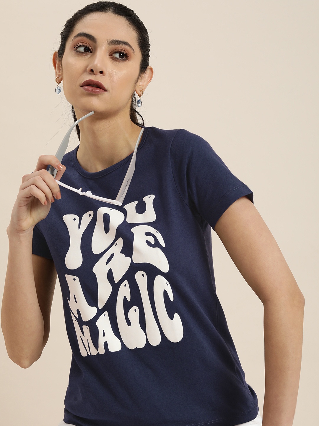 

Moda Rapido Women Typography Printed T-shirt, Navy blue
