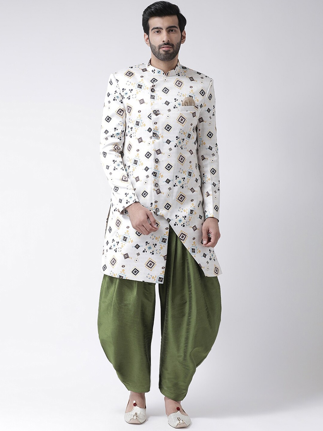 

hangup trend Men White & Green Printed Sherwani