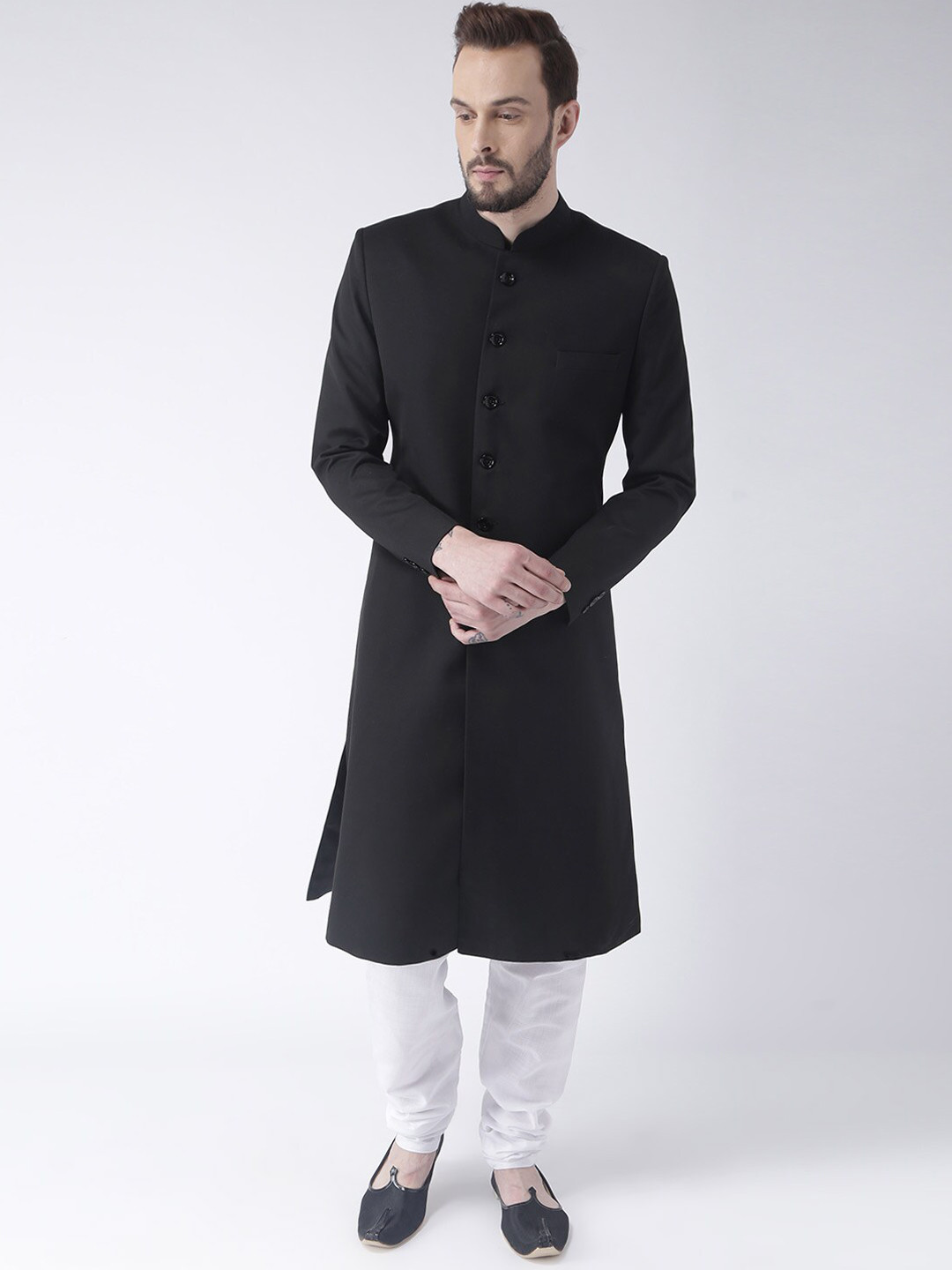 

hangup trend Men Black & White Solid Sherwani