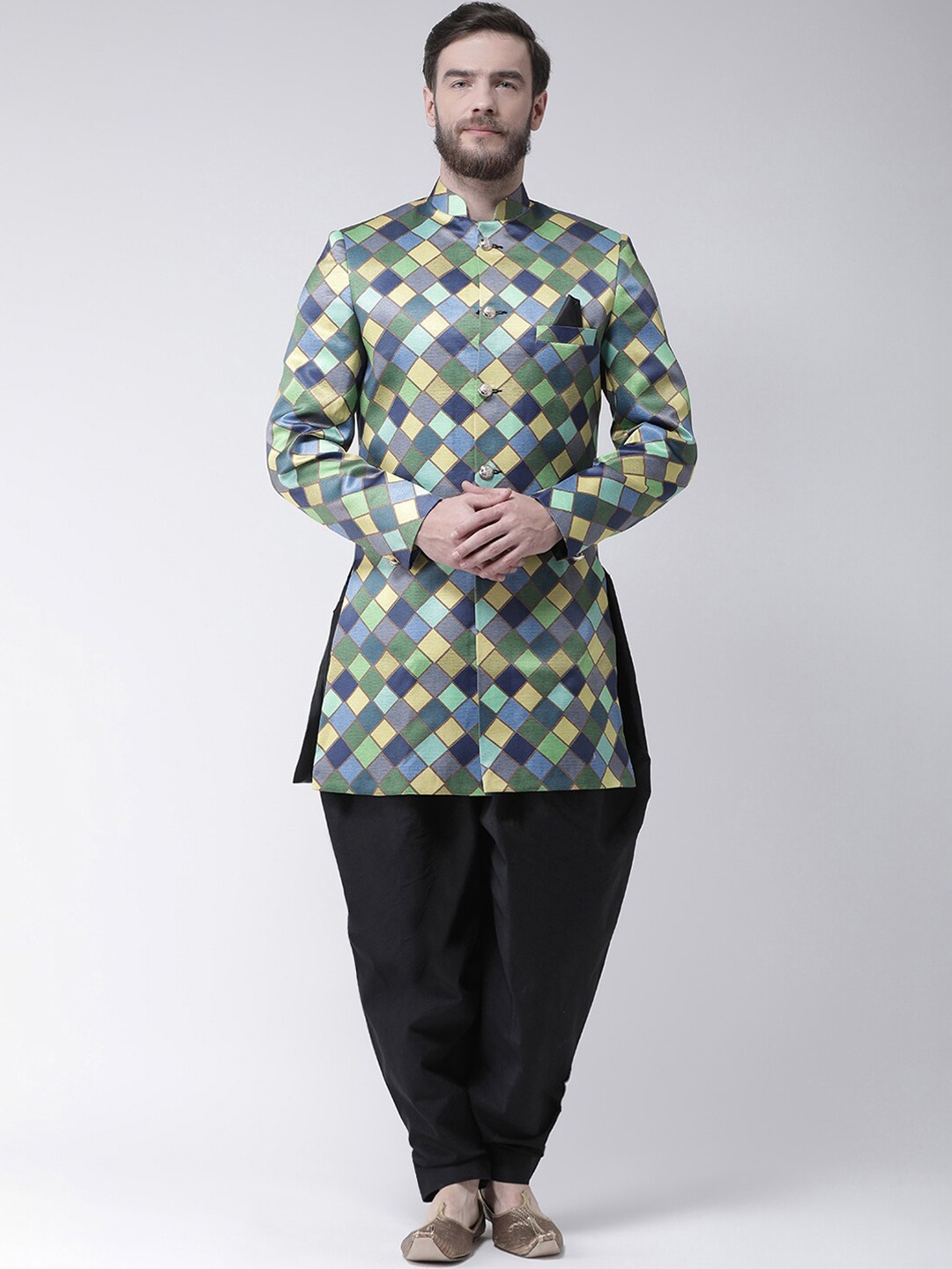

hangup trend Men Black &Green Printed Sherwani Set