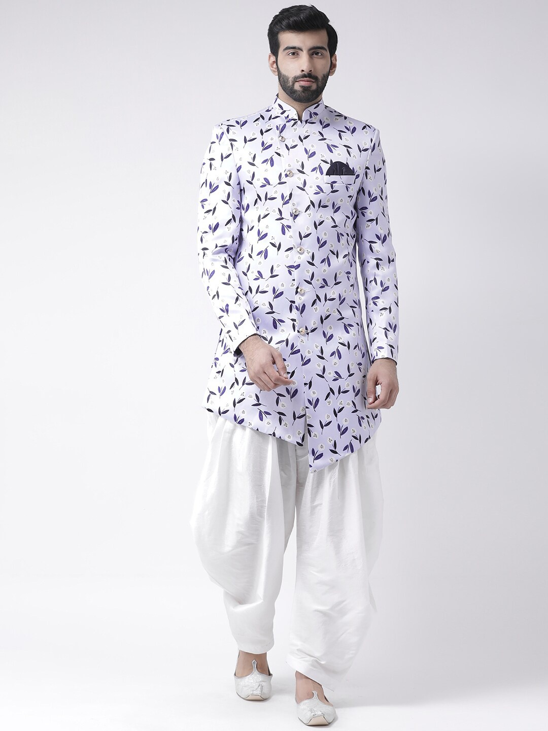 

hangup trend Men White & Blue Printed Sherwani Set