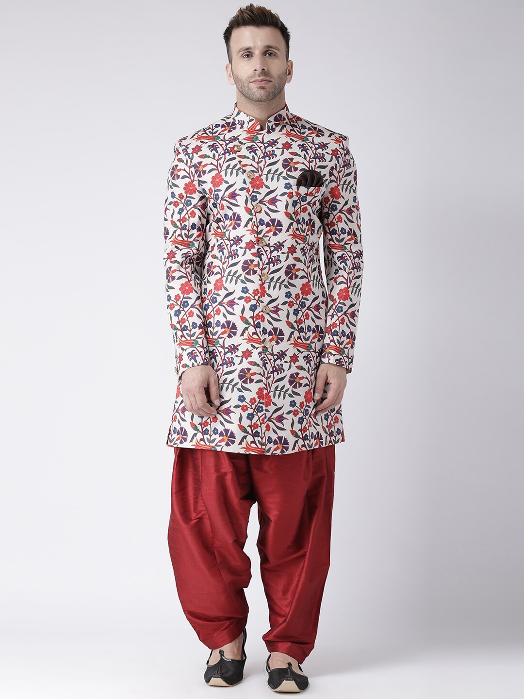 

hangup trend Men White & Maroon Printed Sherwani Set