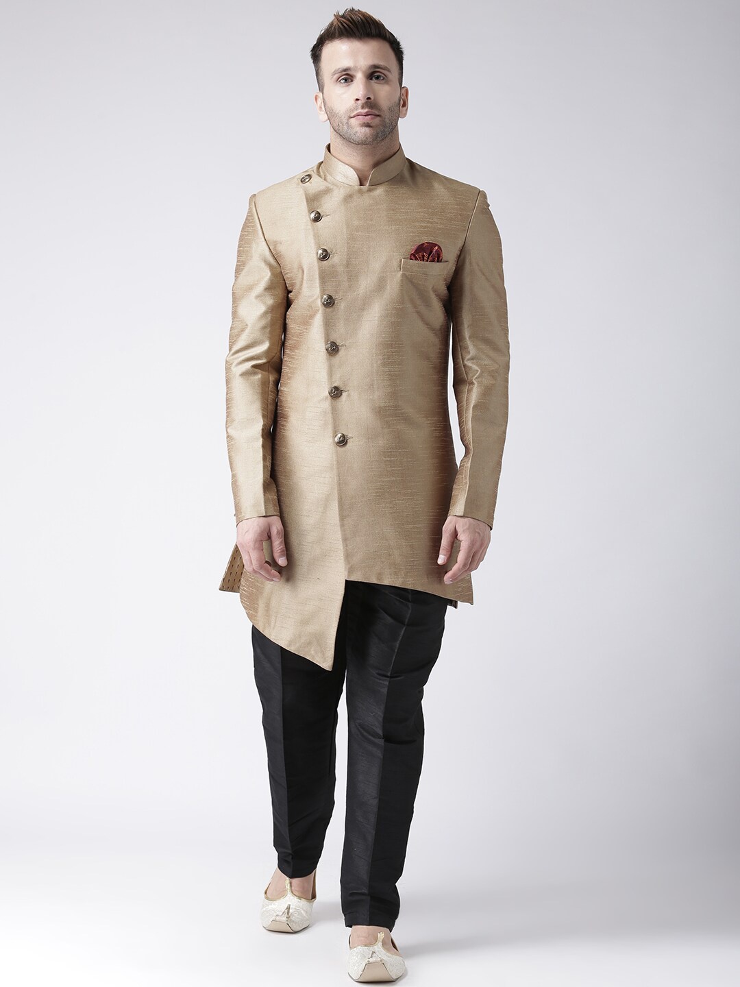 

hangup trend Men Yellow Solid Sherwani Set