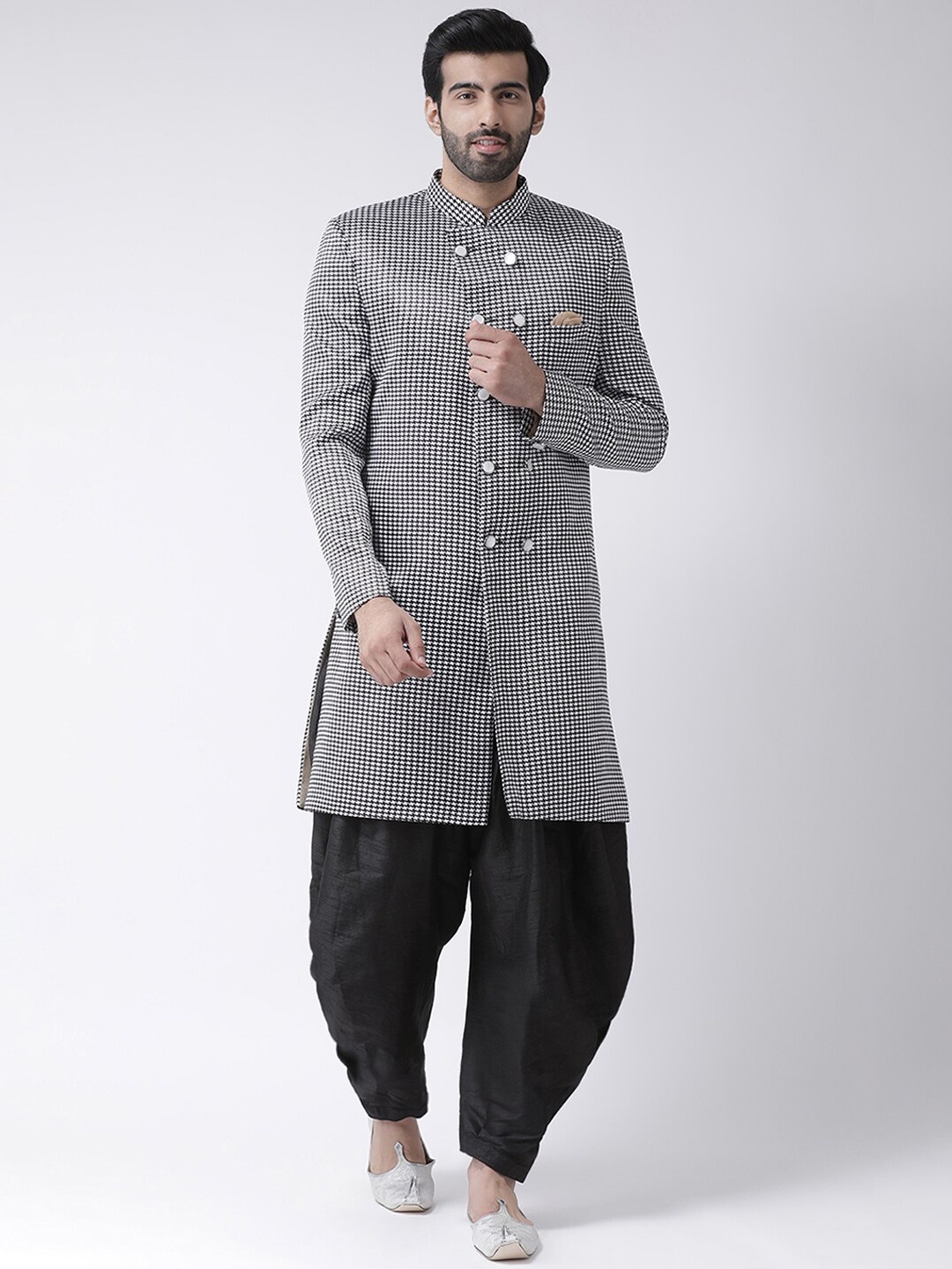 

hangup trend Men Black & White Checked Sherwani