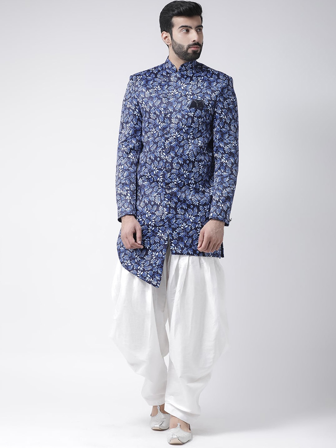 

hangup trend Men Blue & White Printed Sherwani Set