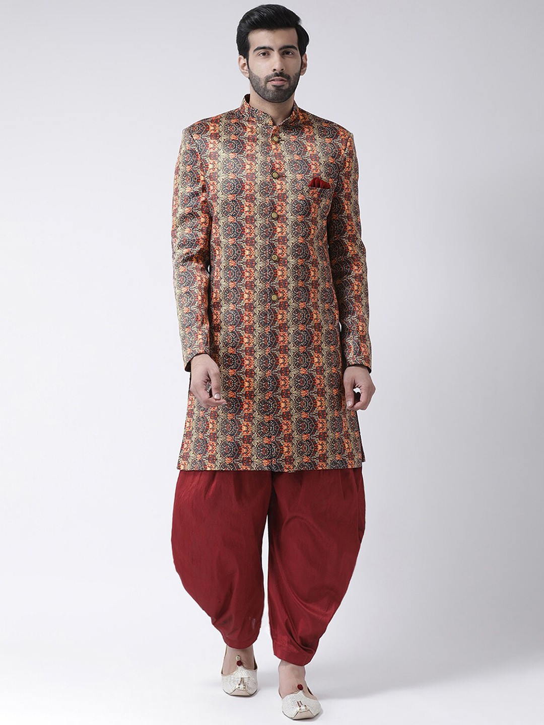 

hangup trend Men Brown & Grey Printed Sherwani Set