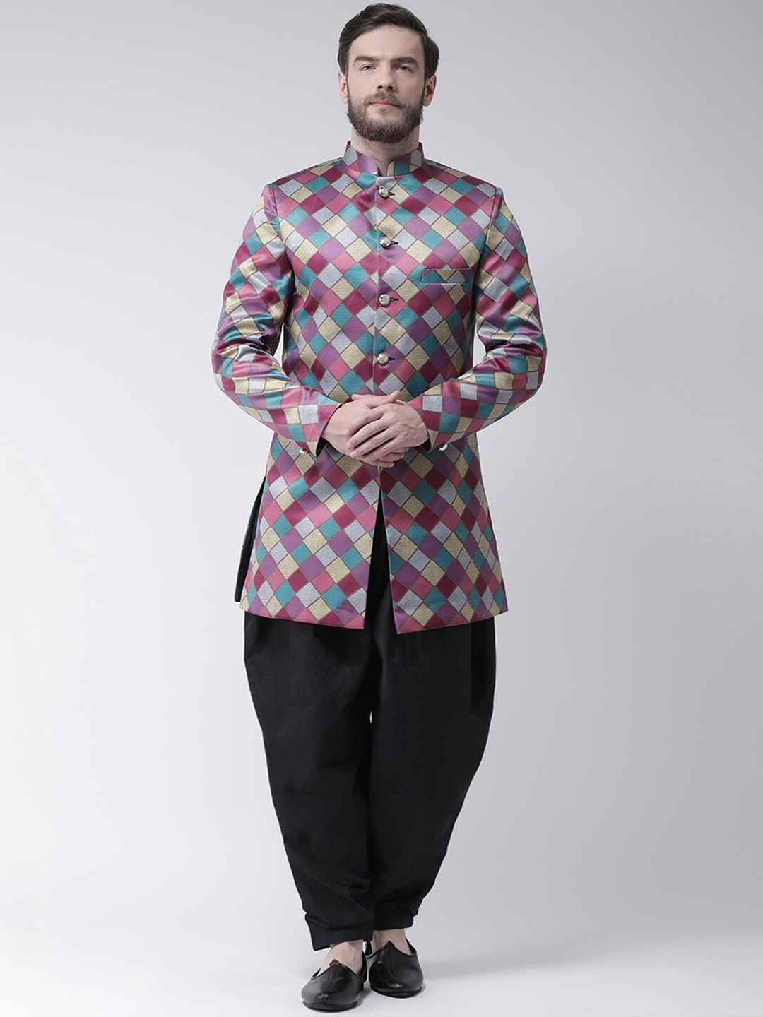 

hangup trend Men Purple Printed Sherwani Set