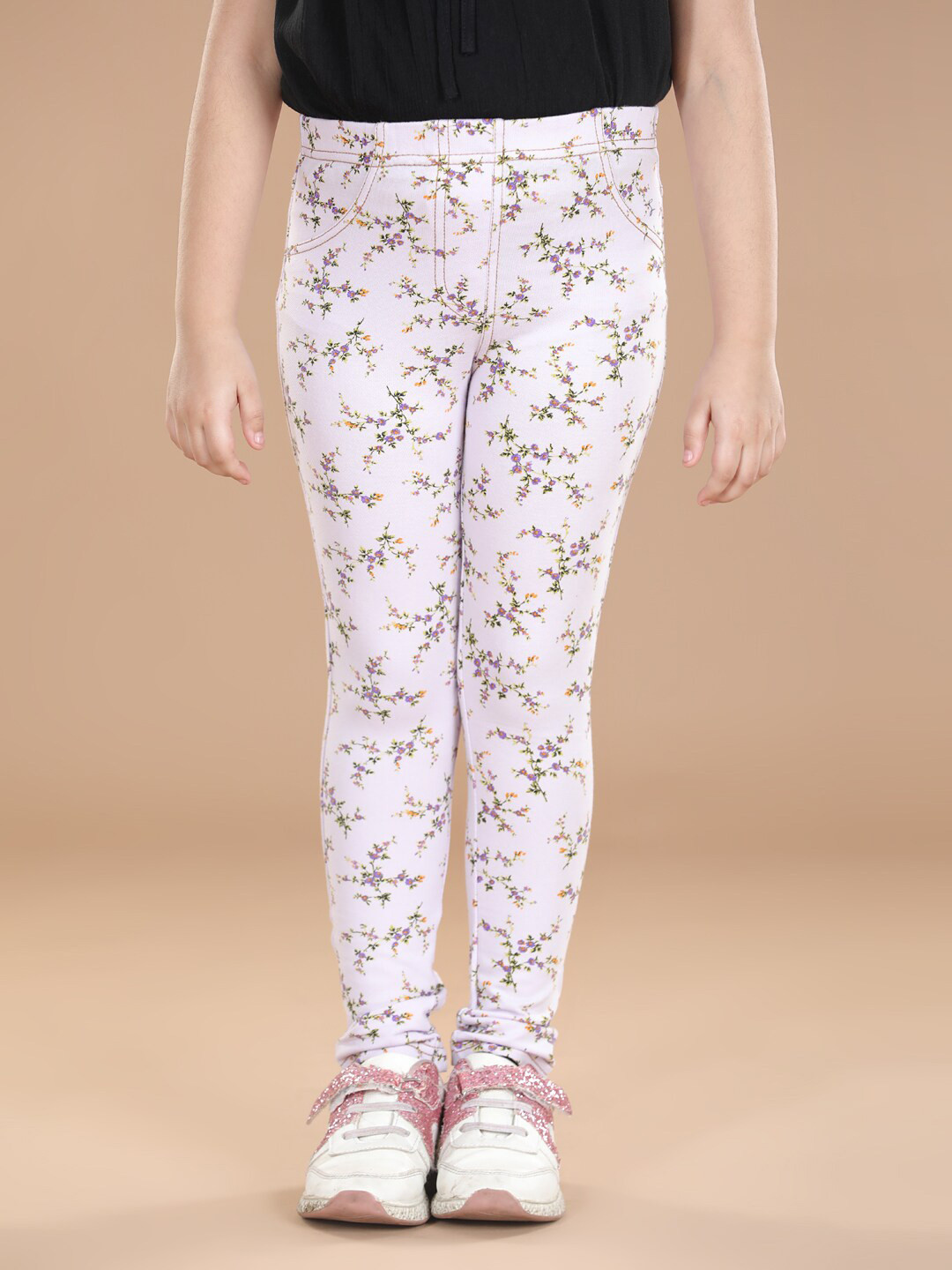 

StyleStone Girls White Printed Cotton Jeggings