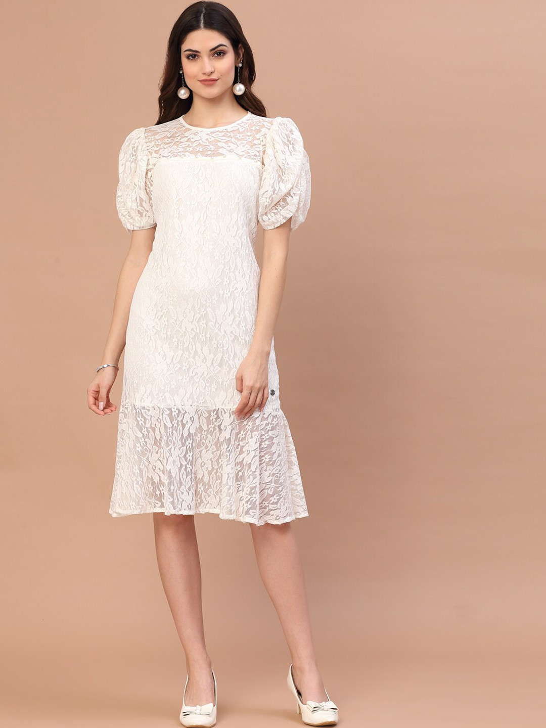 

Wool Trees Women Off White A-Line Cotton Dress