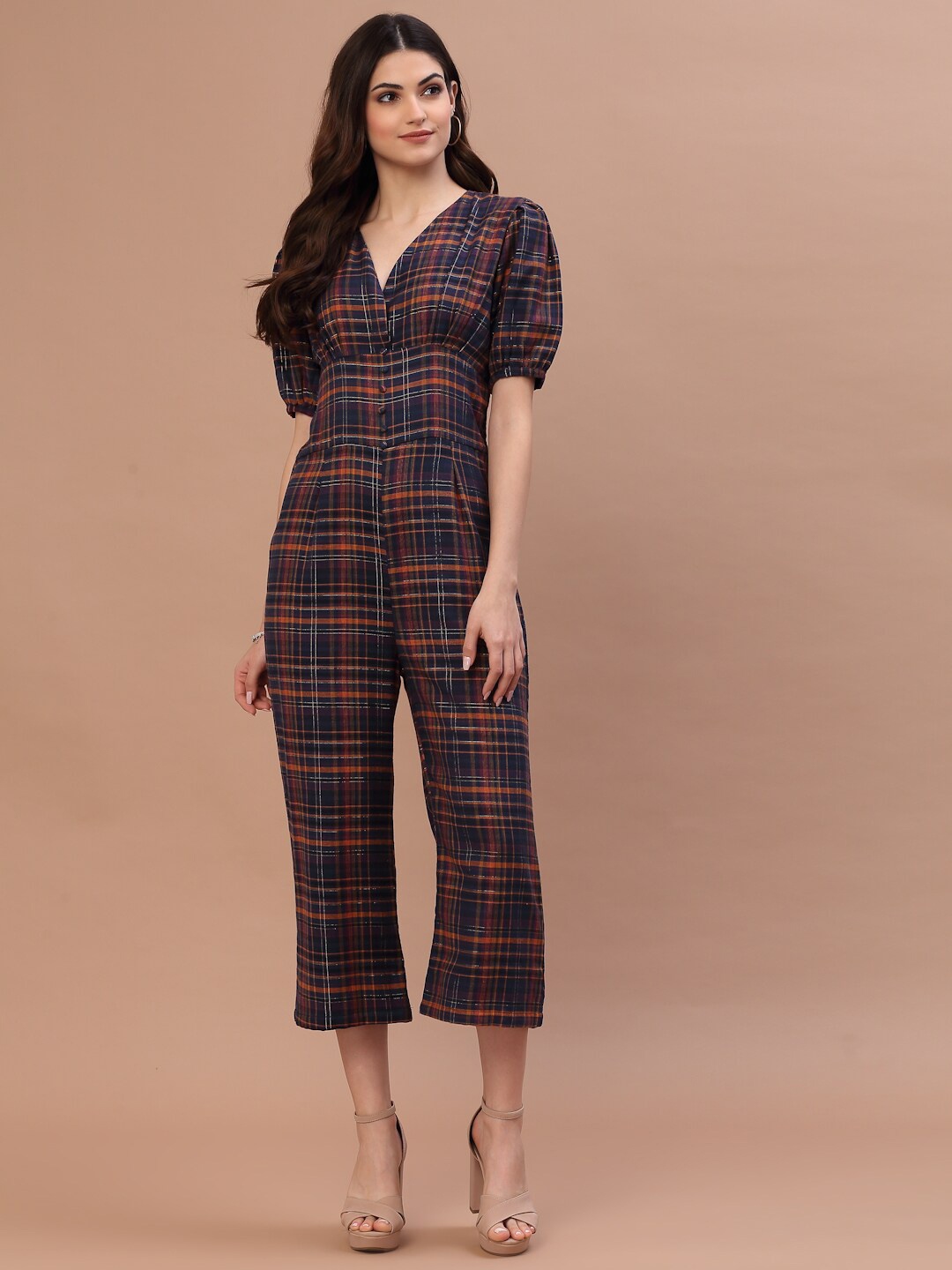 

Wool Trees Blue & Brown Checked Basic Jumpsuit