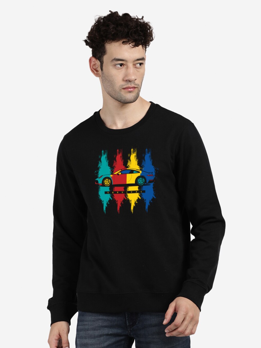

BLACK RADIO Men Black Printed Pure Cotton Sweatshirt
