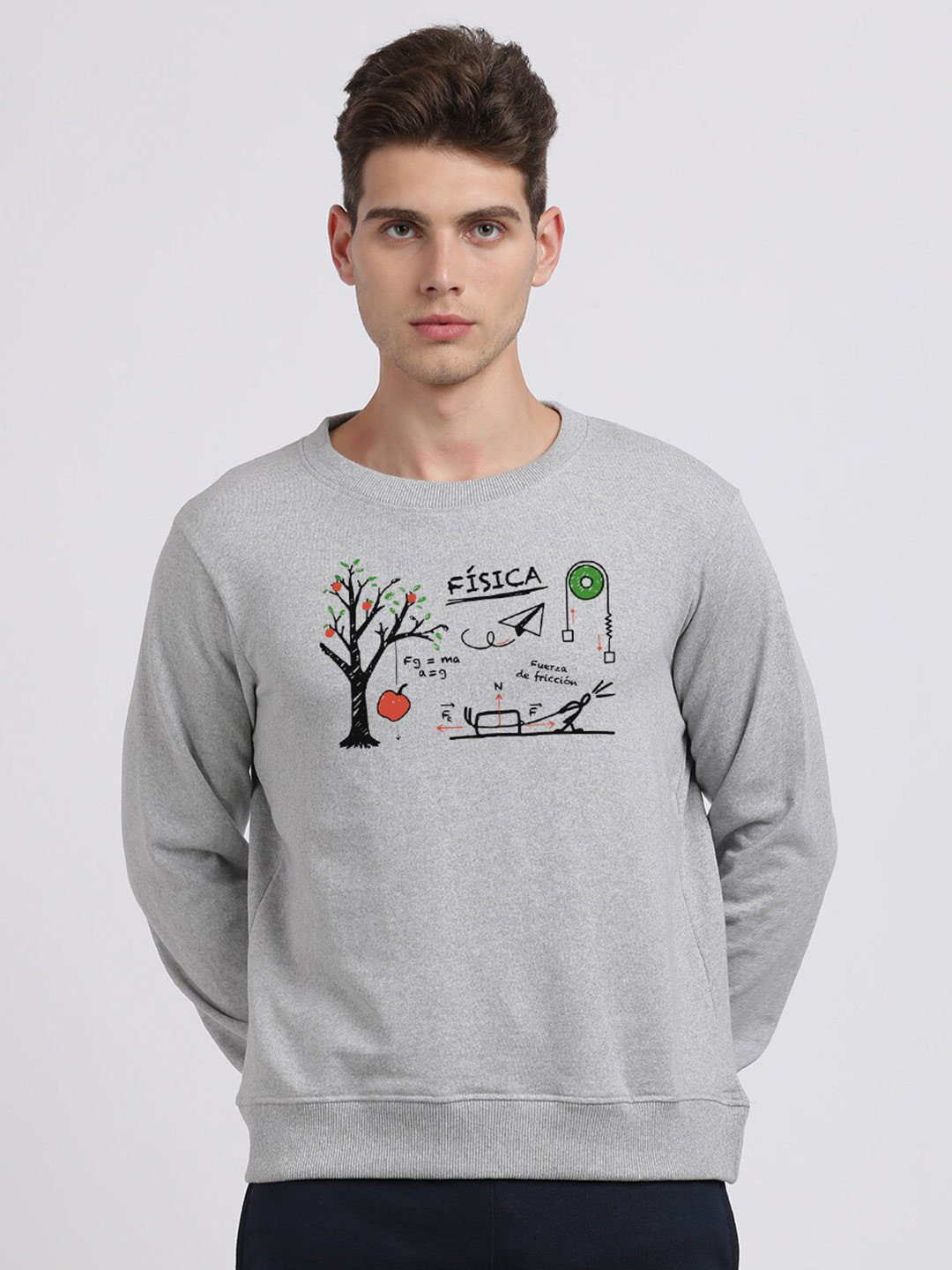 

BLACK RADIO Men Grey Printed Pure Cotton Sweatshirt