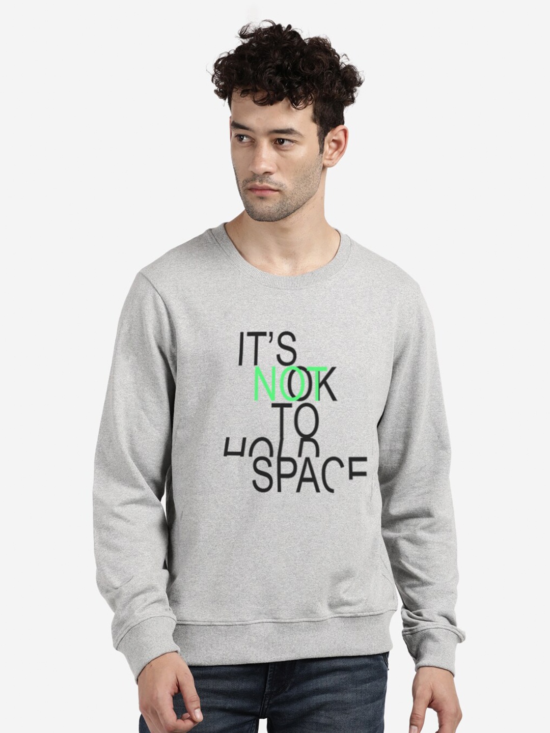 

BLACK RADIO Men Grey Printed Pure Cotton Sweatshirt
