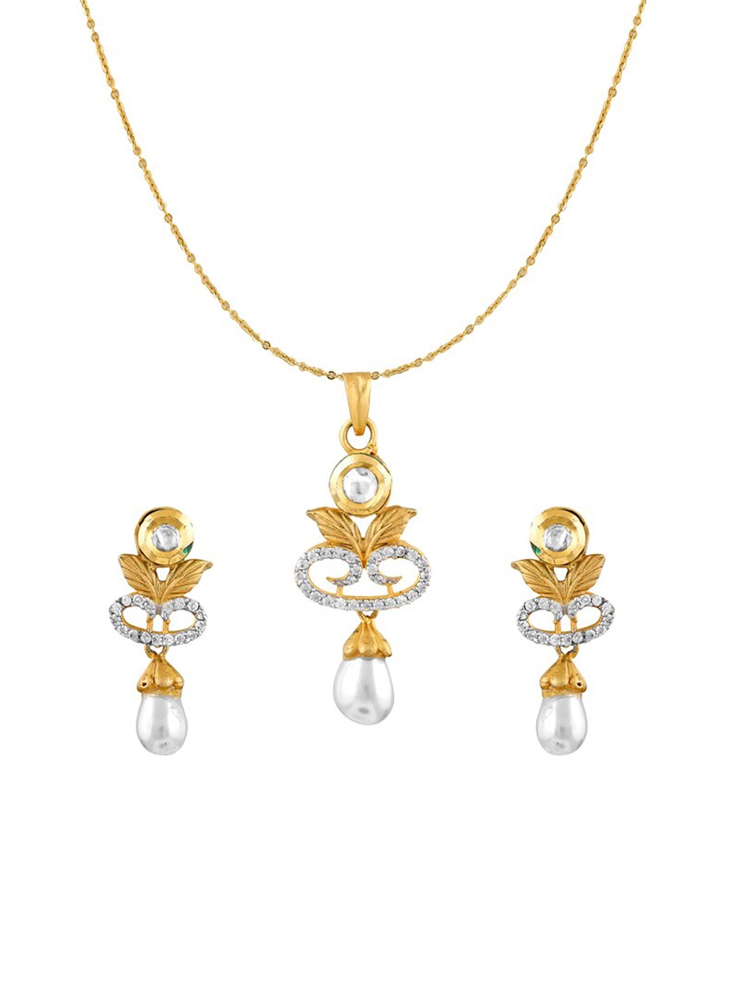 

ZILVER Gold-Toned & Plated White CZ Studded Sterling Silver Jewellery Set