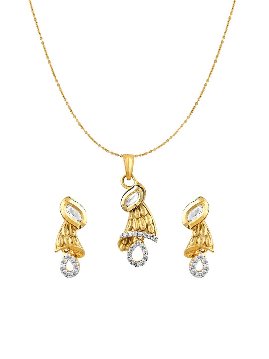 

ZILVER 925 Sterling Silver Gold-Plated White CZ Studded Jewellery Set