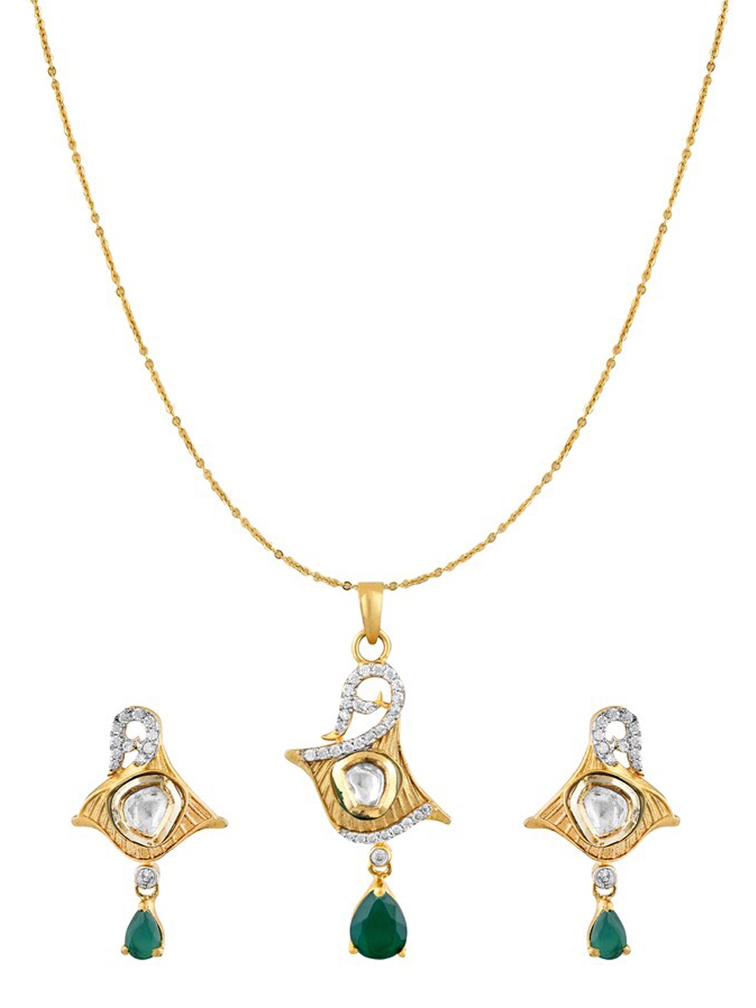 

ZILVER 92.5 Sterling Silver Gold-Plated White CZ Stone-Studded Jewellery Set
