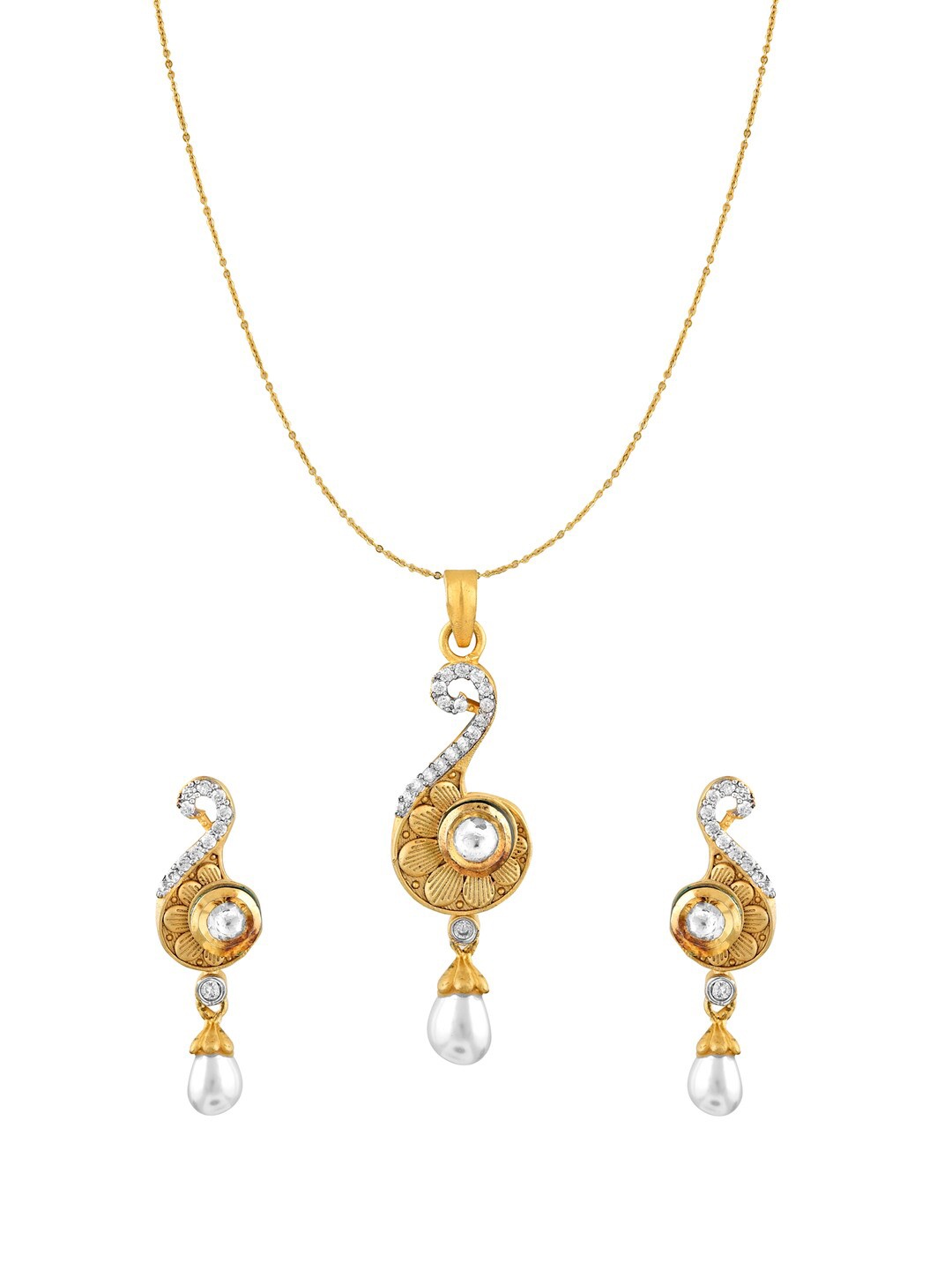 

ZILVER 925 Sterling Silver Gold-Plated White CZ Studded & Beaded Jewellery Set