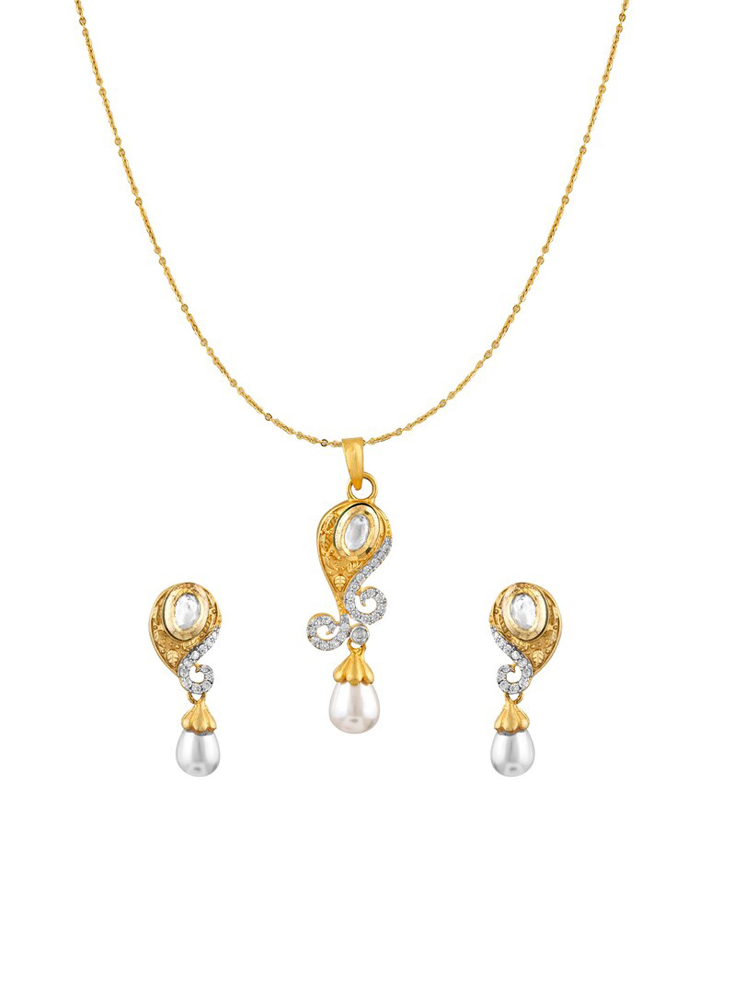 

ZILVER 92.5 Sterling Silver Gold-Plated White CZ Stone-Studded Jewellery Set