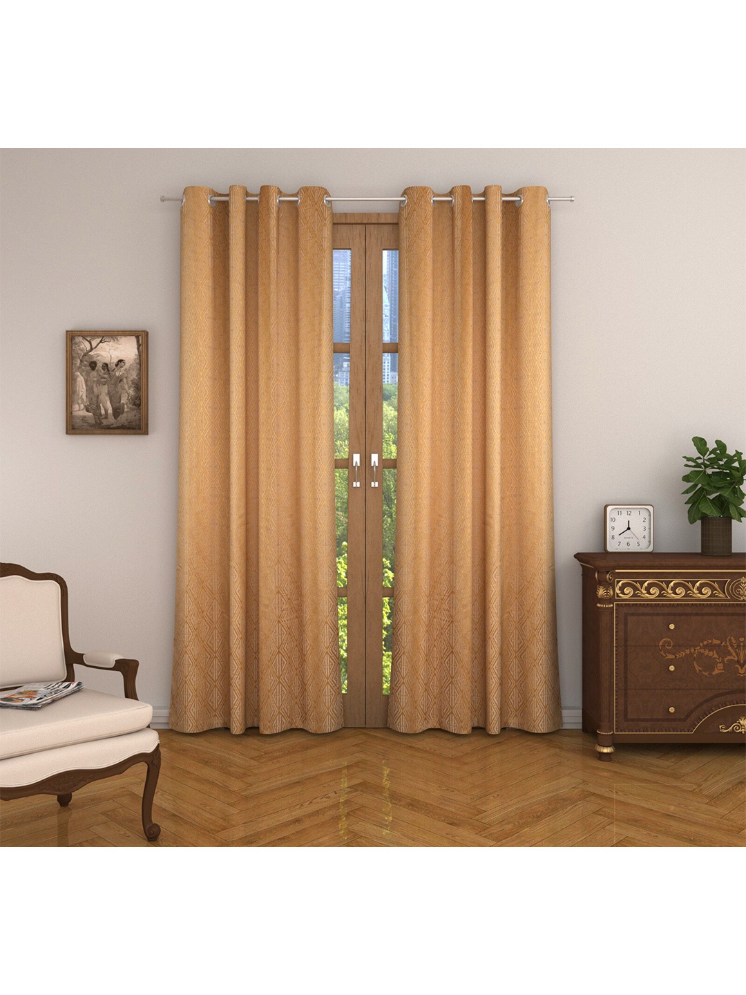 

HomeTown Set of 2 Geometric Room Darkening Door Curtain, Brown