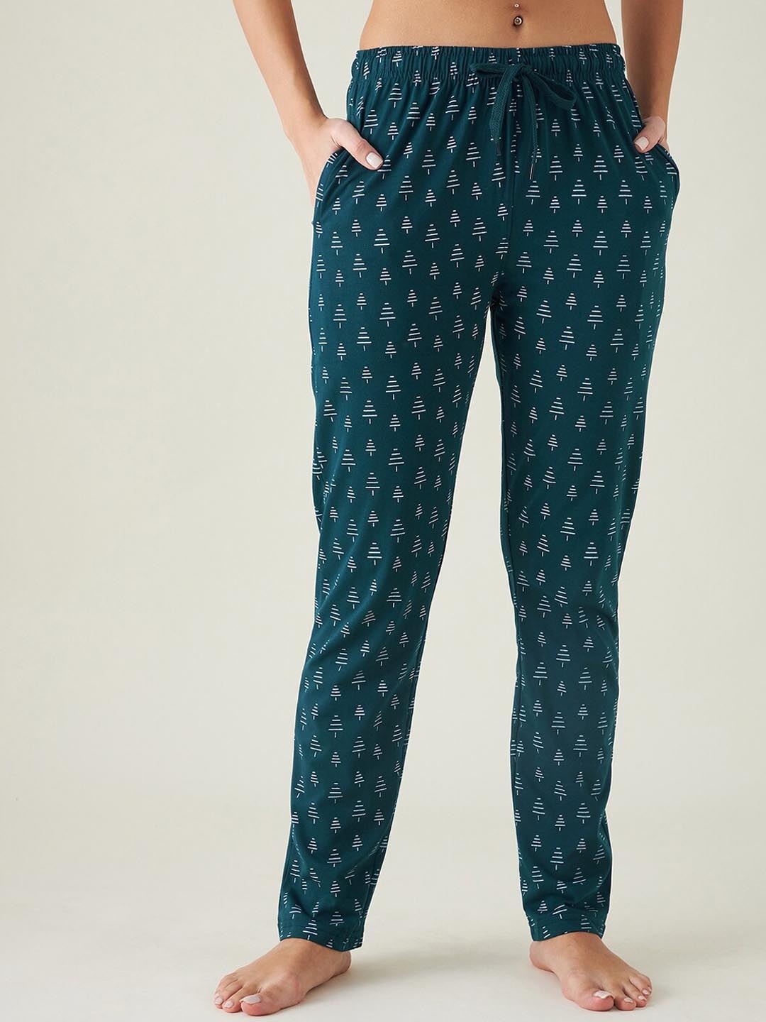 

Modeve Women Teal & White Printed Cotton Lounge Pants
