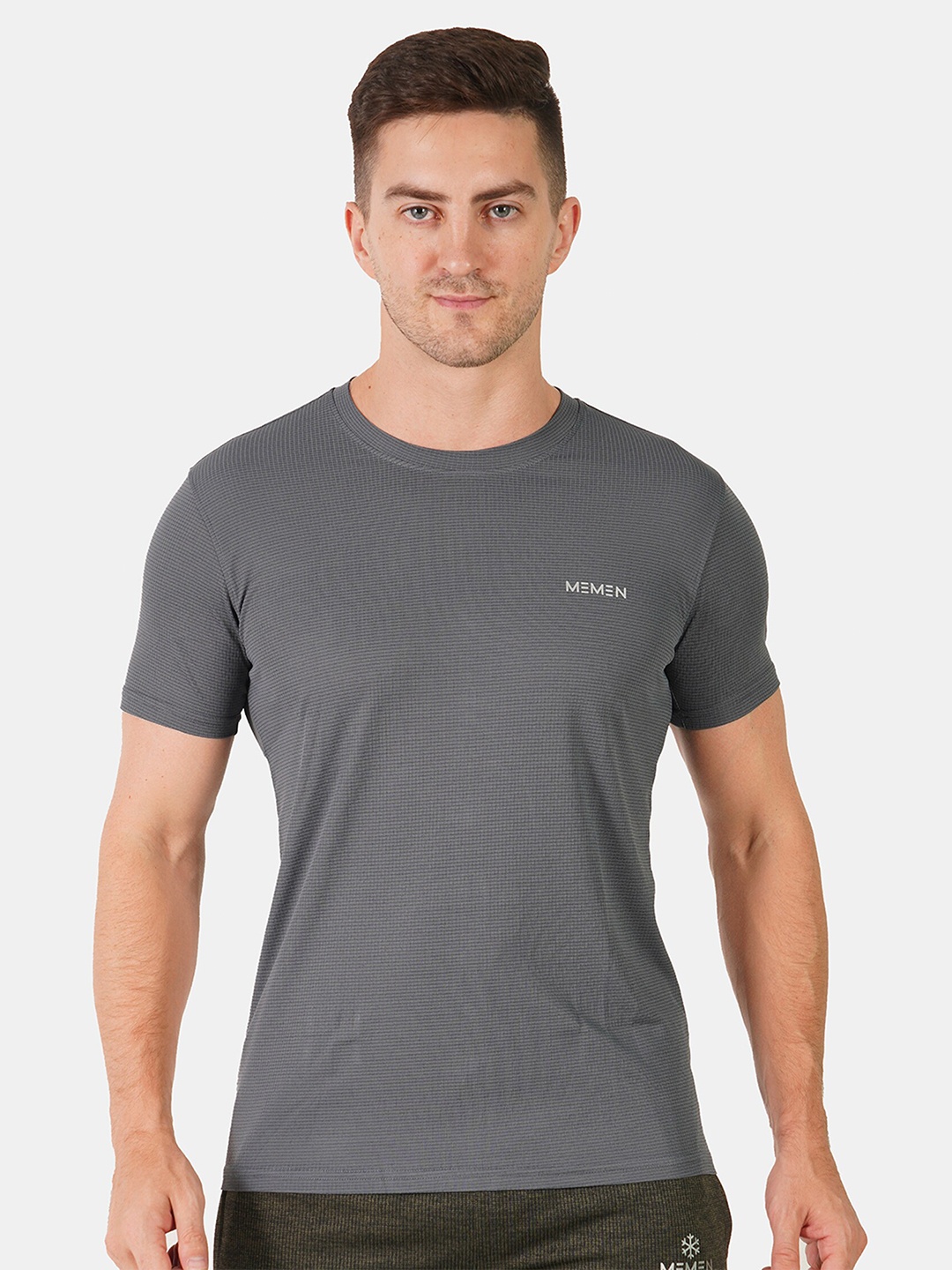 

MEMEN Men Round Neck Solid Grey T-shirt