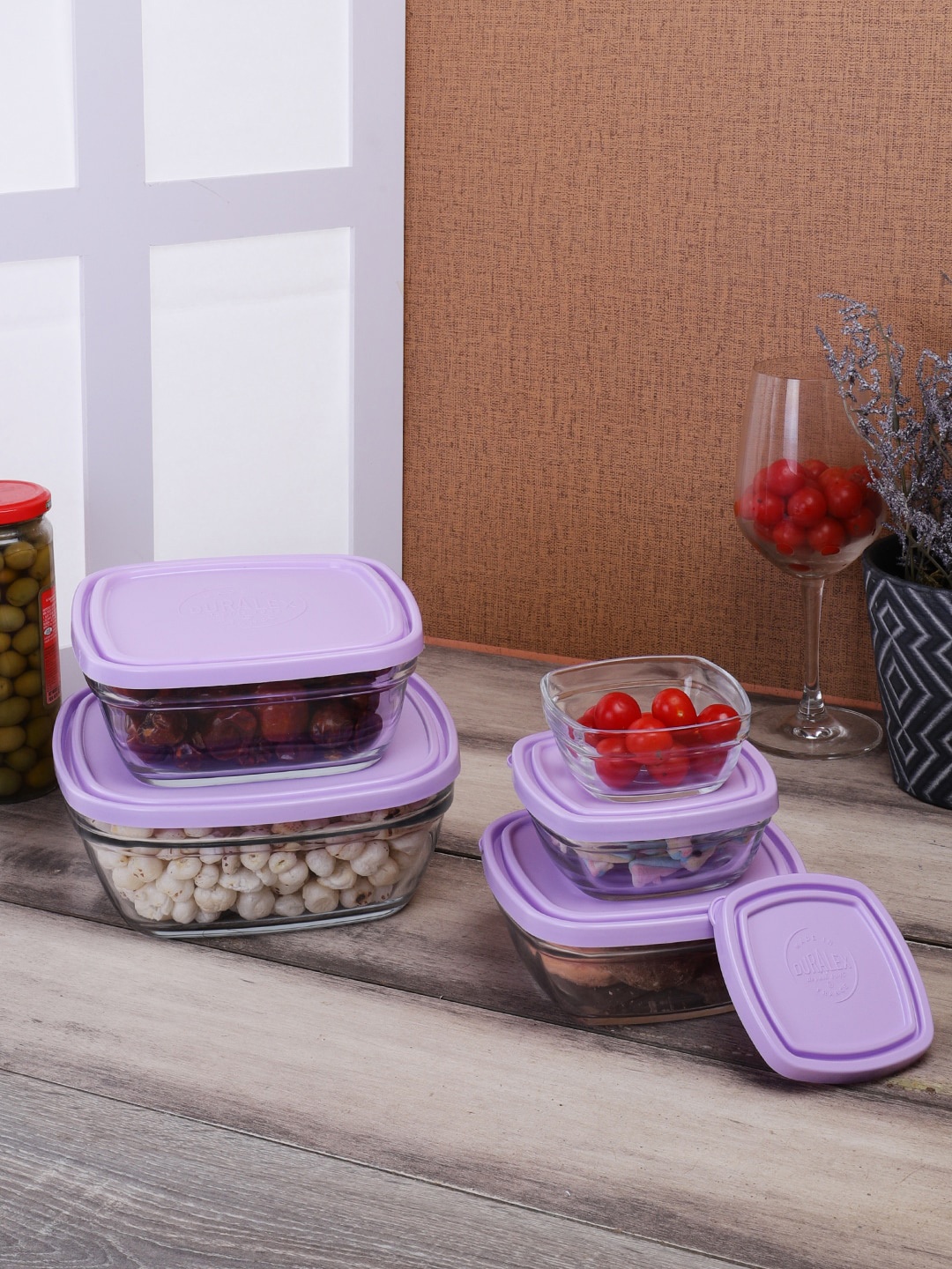 

DURALEX Transparent & Purple Set Of 5 Lunch Box With Lid