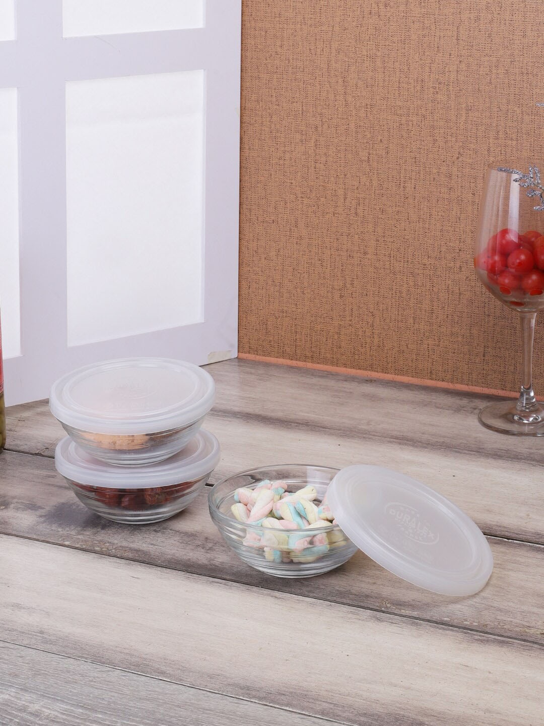 

DURALEX Transparent Set Of 3 Round Glass Food Container