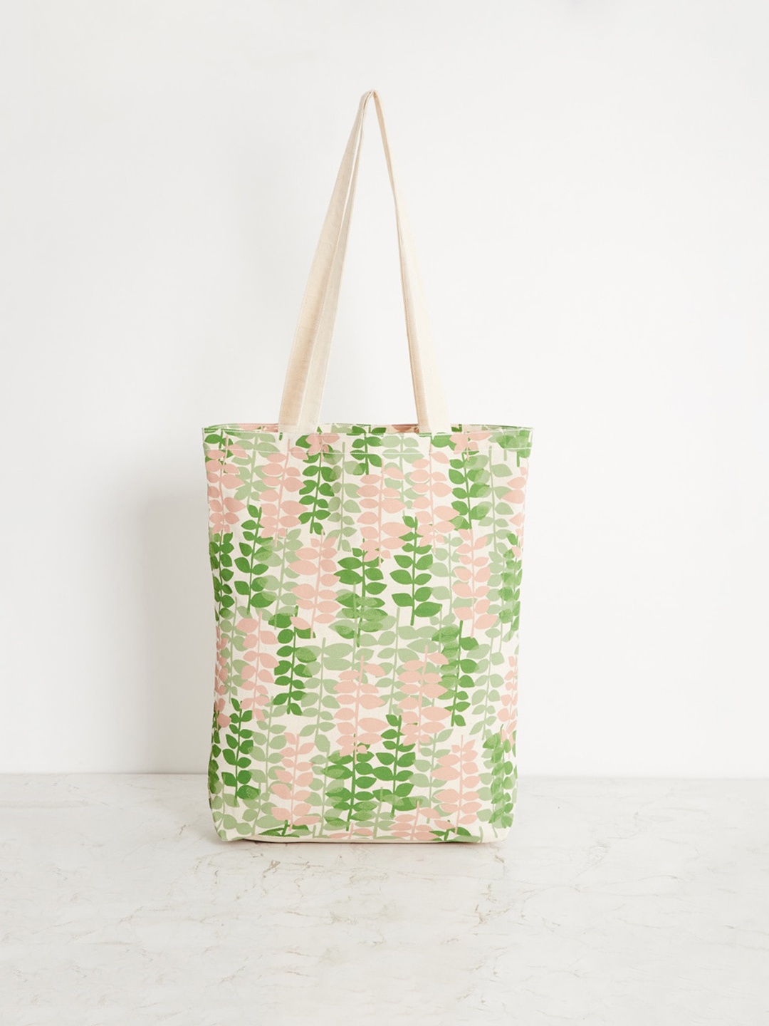 

Home Centre White & Green Floral Printed Shopper Tote Bag