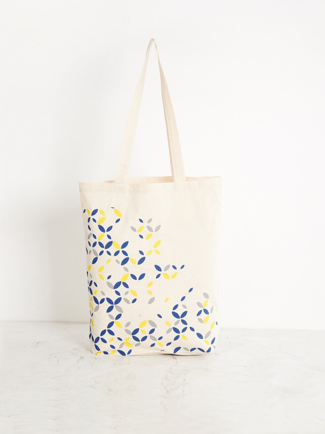 

Home Centre Off White & Yellow Floral Printed Shopper Tote Bag