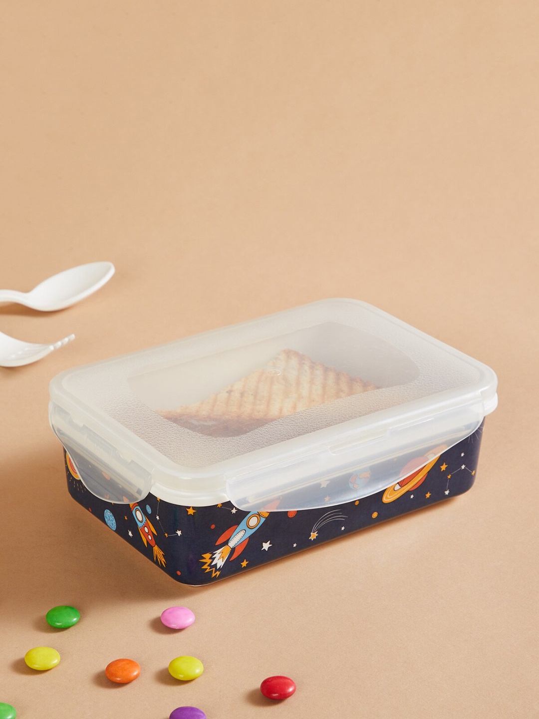 

Home Centre Glee Space Blue Printed Melamine Rectangular Food container