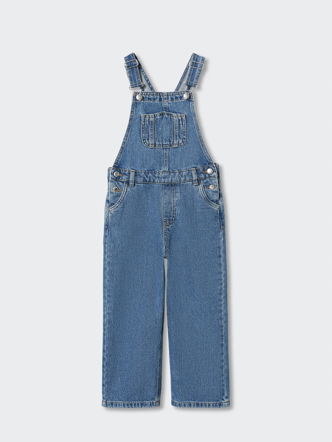 

Mango Kids Girls Blue Solid Pure Cotton Denim Dungaree