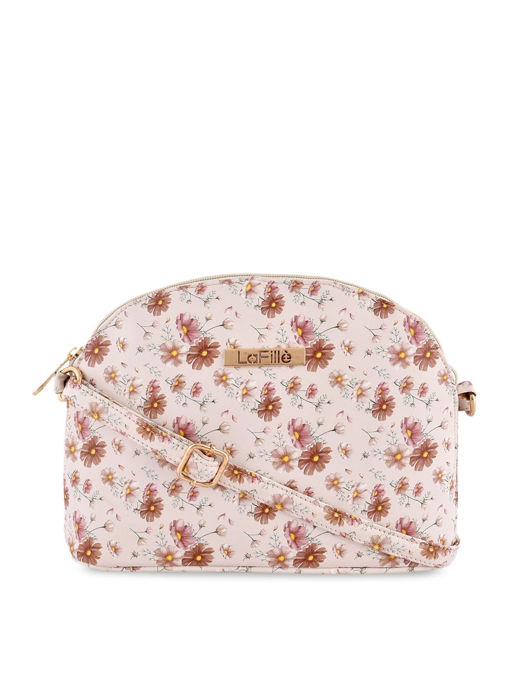 

LaFille Beige Floral PU Structured Sling Bag with Quilted