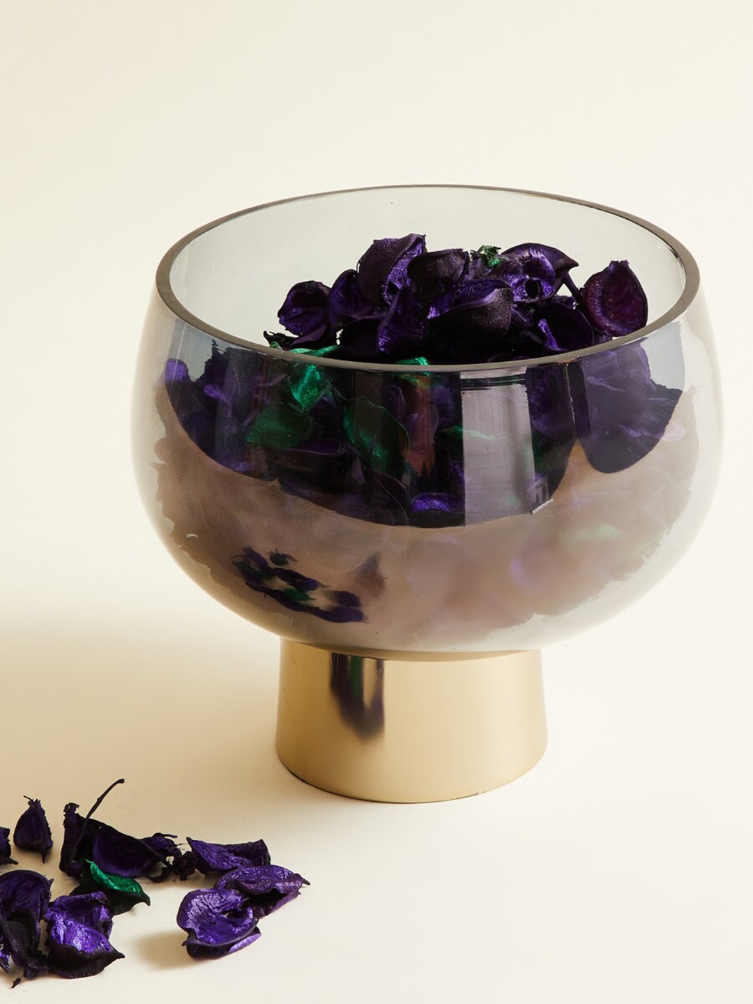 

Home Centre Blue Solid Glass Potpourri Bowl With Stand
