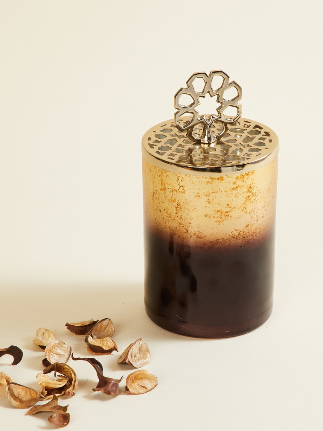 

Home Centre Gold Textured Aluminium Cylindrical Canister with Lid
