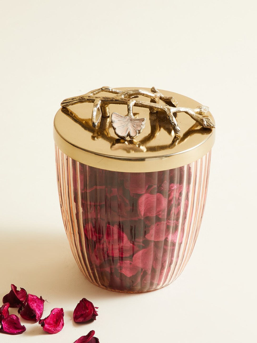 

Home Centre Modern Luxe Pink Glass Textured Canister with Lid