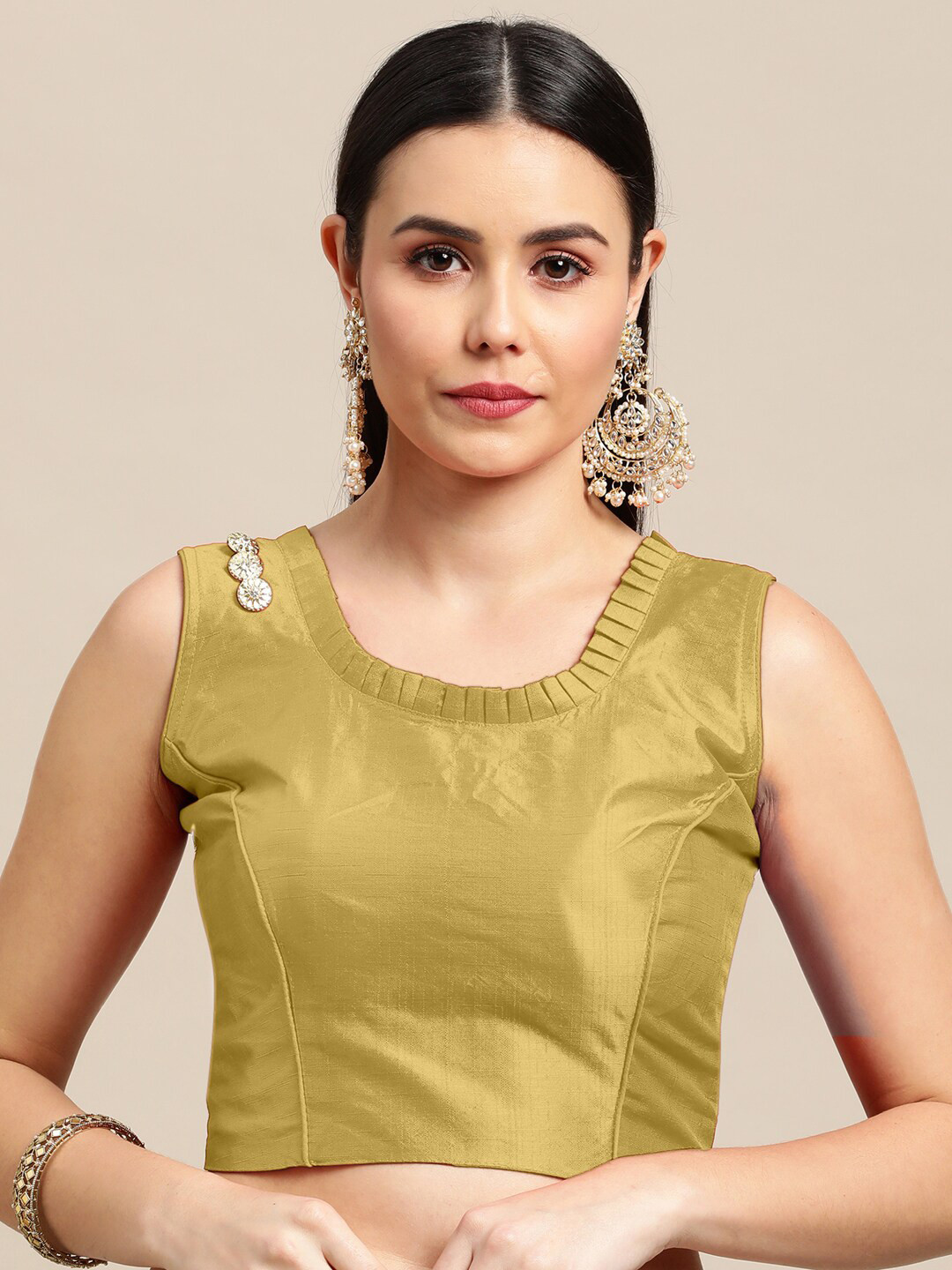 

Satrani Women Golden Solid Padded Saree Blouse, Gold