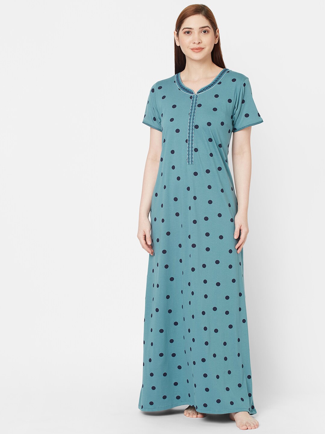 

Sweet Dreams Printed Pure Cotton Maxi Nightdress, Teal