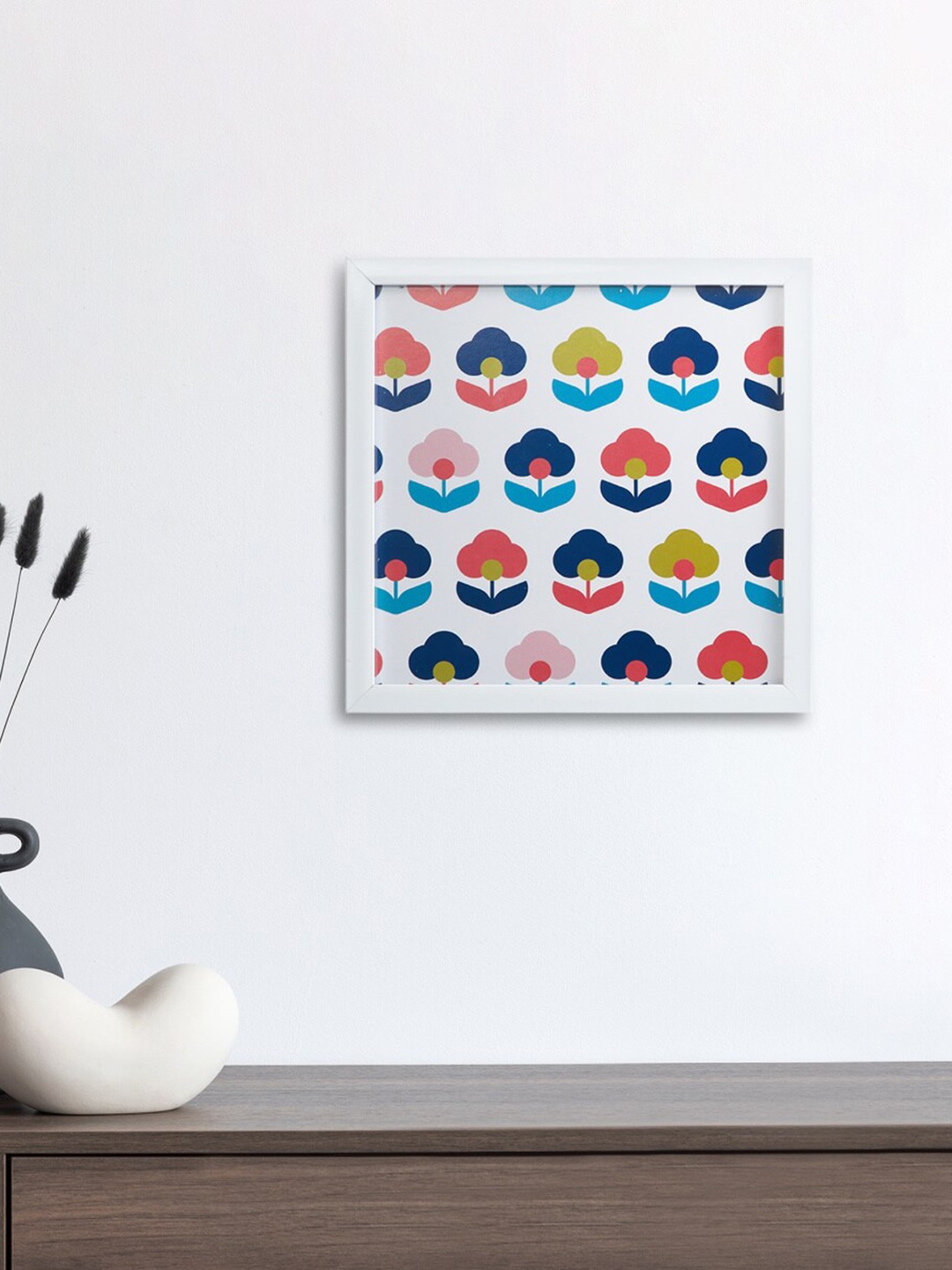 

Home Centre White & Blue Flower Printed Wooden Framed Wall Art