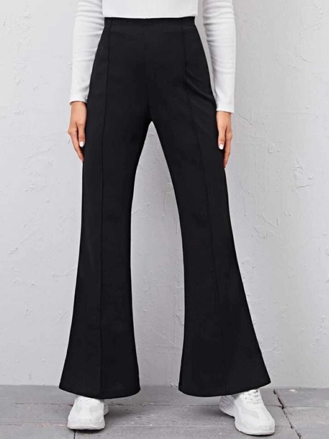 

Next One Women Black Comfort Flared High-Rise Stretchable Flared Trouser