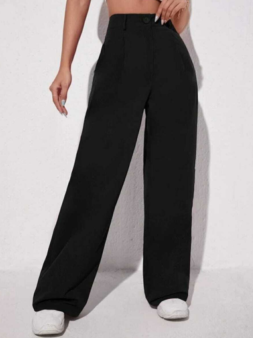 

Next One Women High-Rise Pleated Korean Trousers, Black