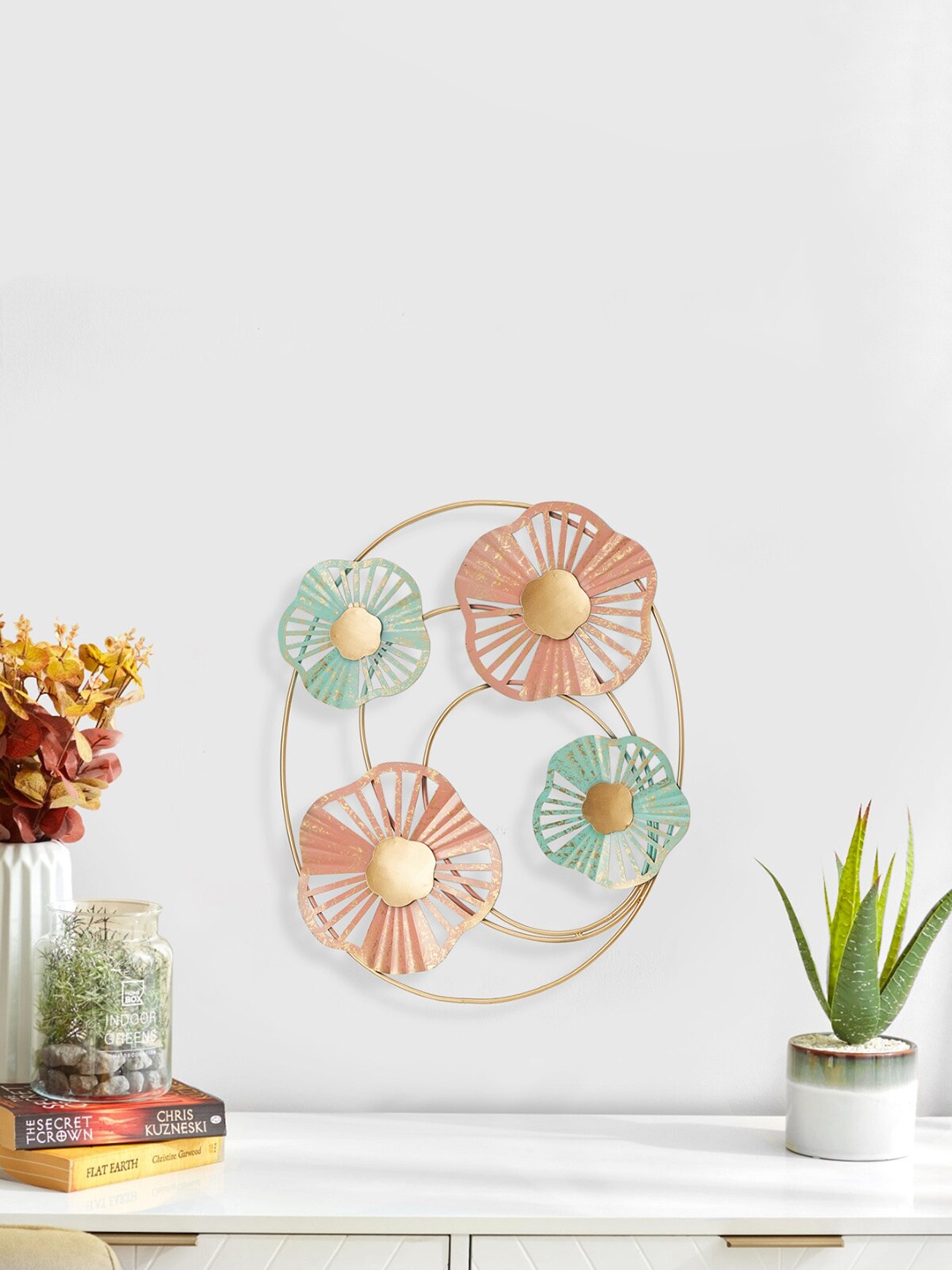 

Home Centre Gold-Toned & Peach-Coloured Textured Floral Wall Decor