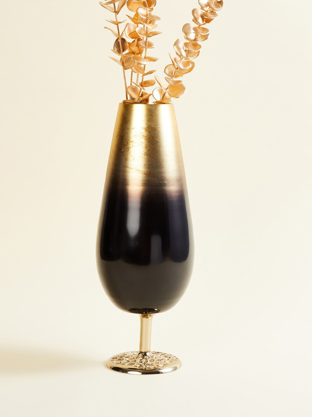 

Home Centre Gold-Toned & Black Colourblocked Glass Vase with Stand