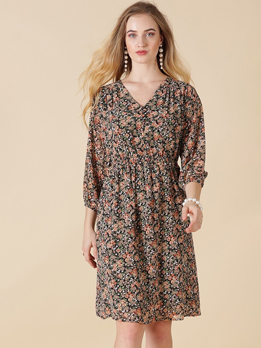 

Gipsy Black Floral Georgette A-Line Dress